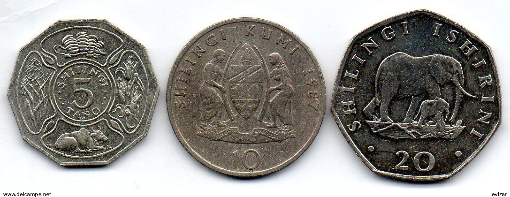 TANZANIA - Set Of Three Coins 5, 10, 20 Shillings, Copper-Nickel, Year 1987, 1992, KM # 23, 20, 27.2 - Tanzanía