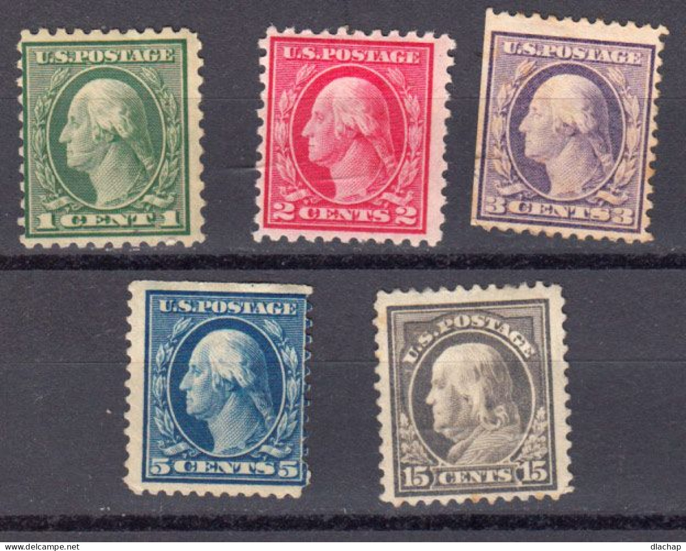 Etats Unis 1916 Yvert 199B *, 200B*, 201B , 203B*, 212A*. 201B : Neuf Sans Gomme Ou Faiblement Oblitere. - Unused Stamps