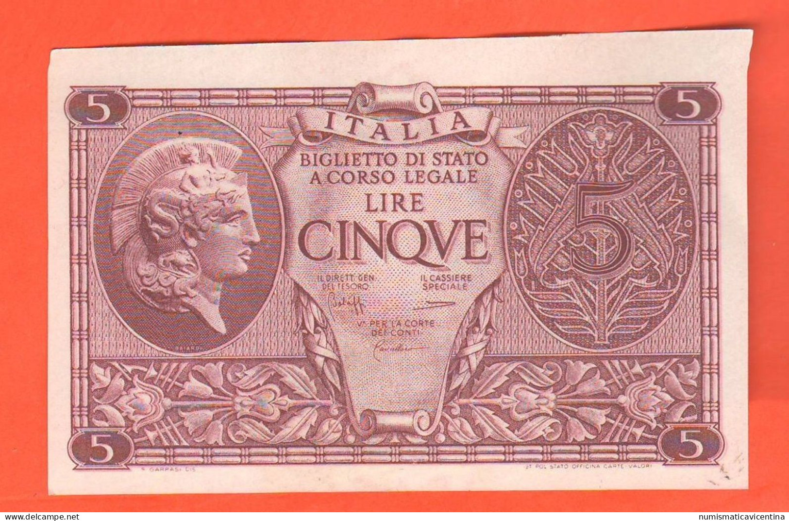 Italia Banconota Da 5 Lire 1944 Luogotenenza Italia Laureata Italie Italy - [ 4] Voorlopige Uitgaven