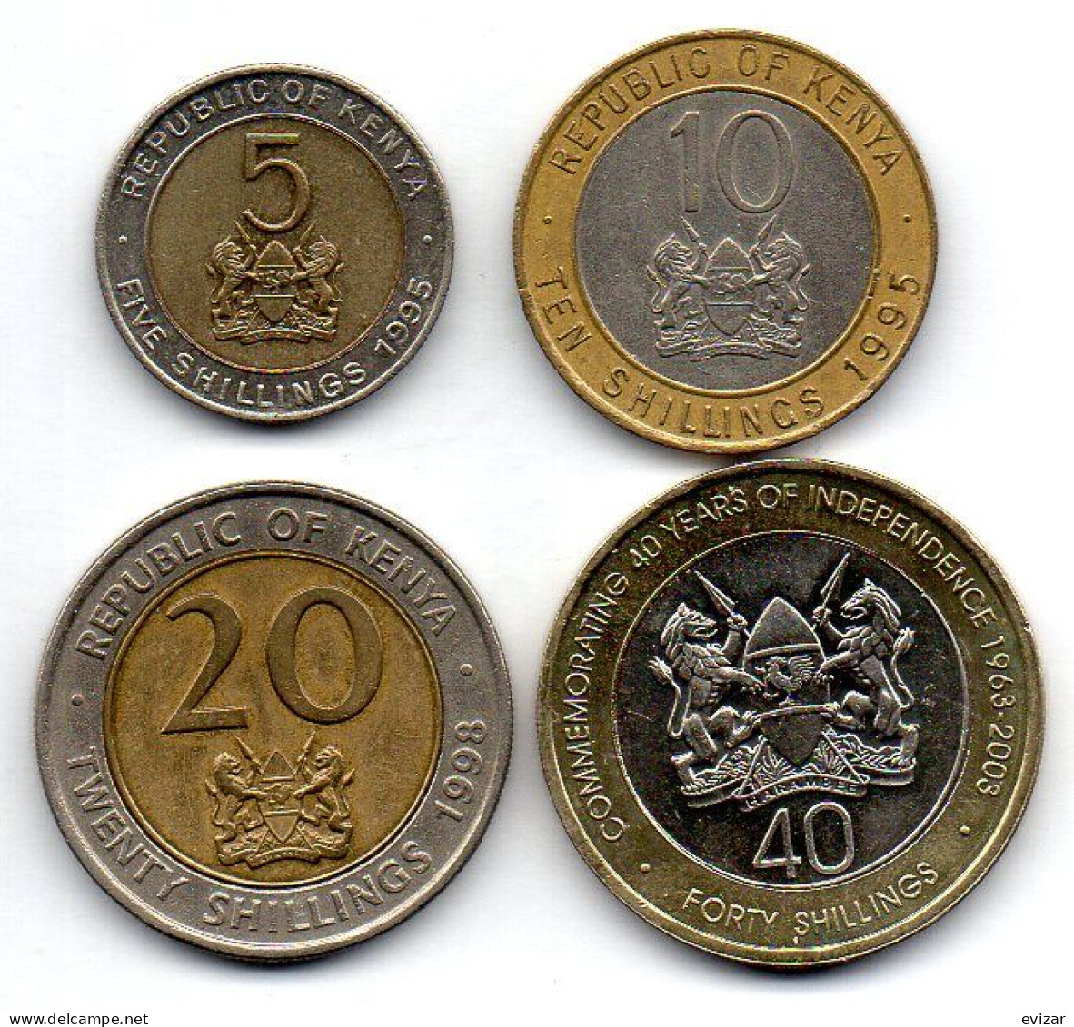 KENYA - Set Of Four Coins 5, 10, 20, 40 Shillings, Bimetallic, Year 1995-2003, KM # 30, 27, 32, 33 - Kenya