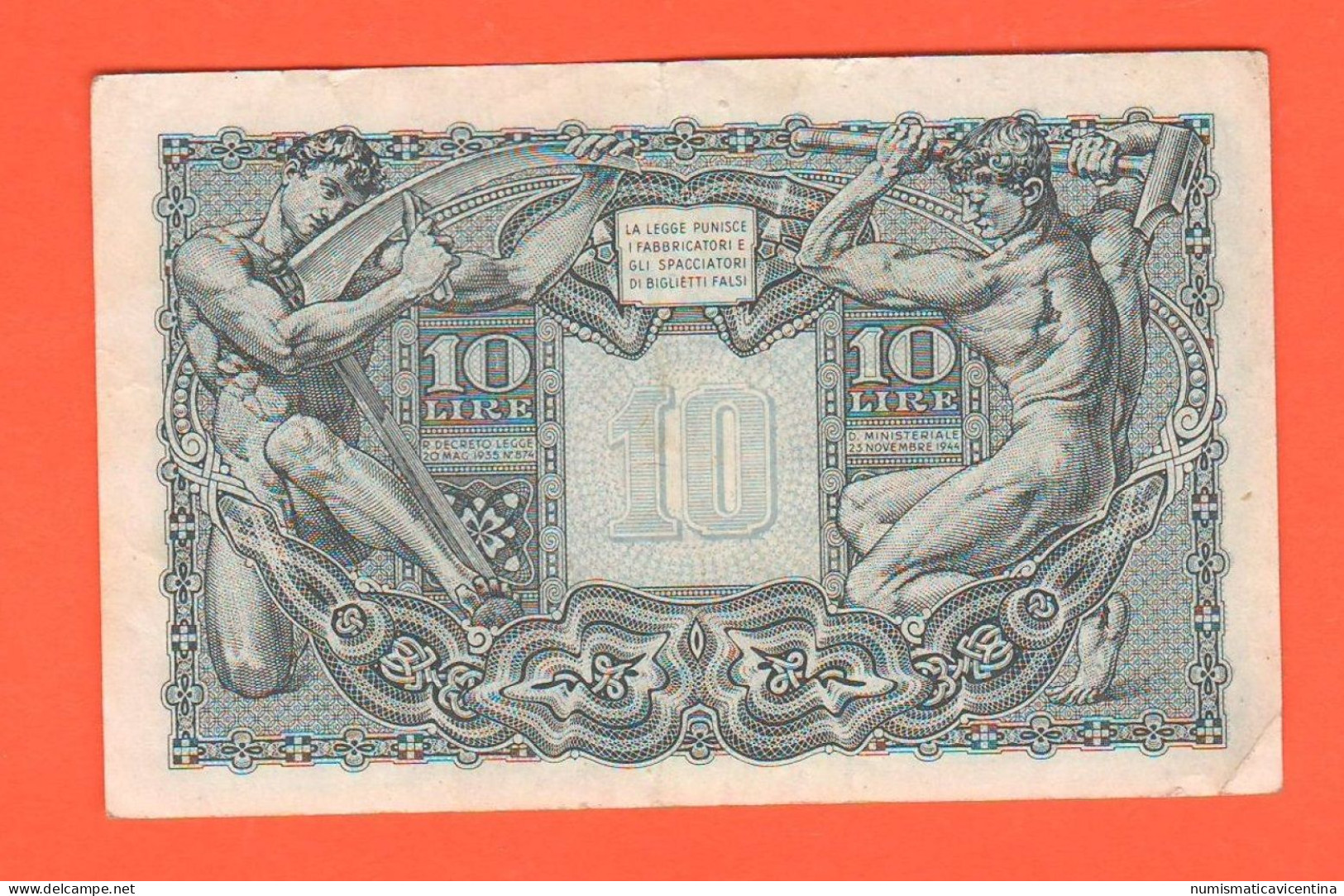 Italia 10  Lire  1944 War Banknotes Italy Italie UNC - Italia – 10 Lire