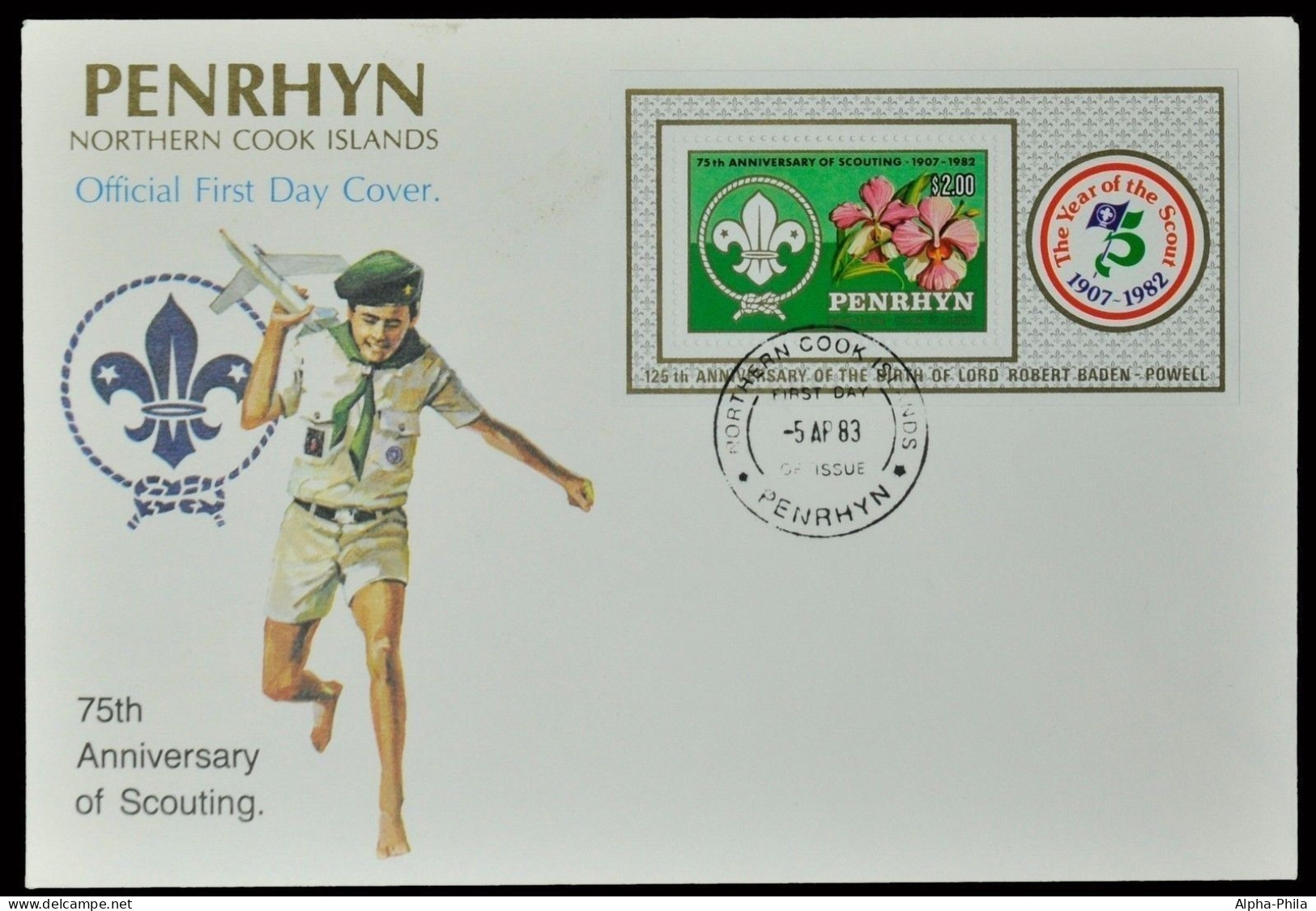 Penrhyn 1983 - Mi-Nr. Block 45 - FDC - Pfadfinder / Scouts - Andere-Oceanië