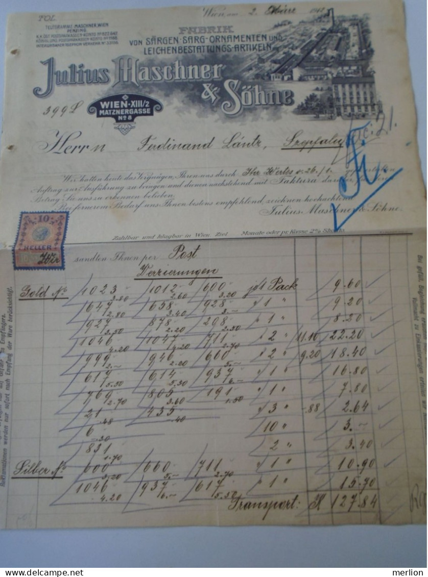 ZA470.33  Old Invoice Austria Julius Maschner  WIEN  1912  - Nandor LANTZ Temesszépfalu Banat - Autriche