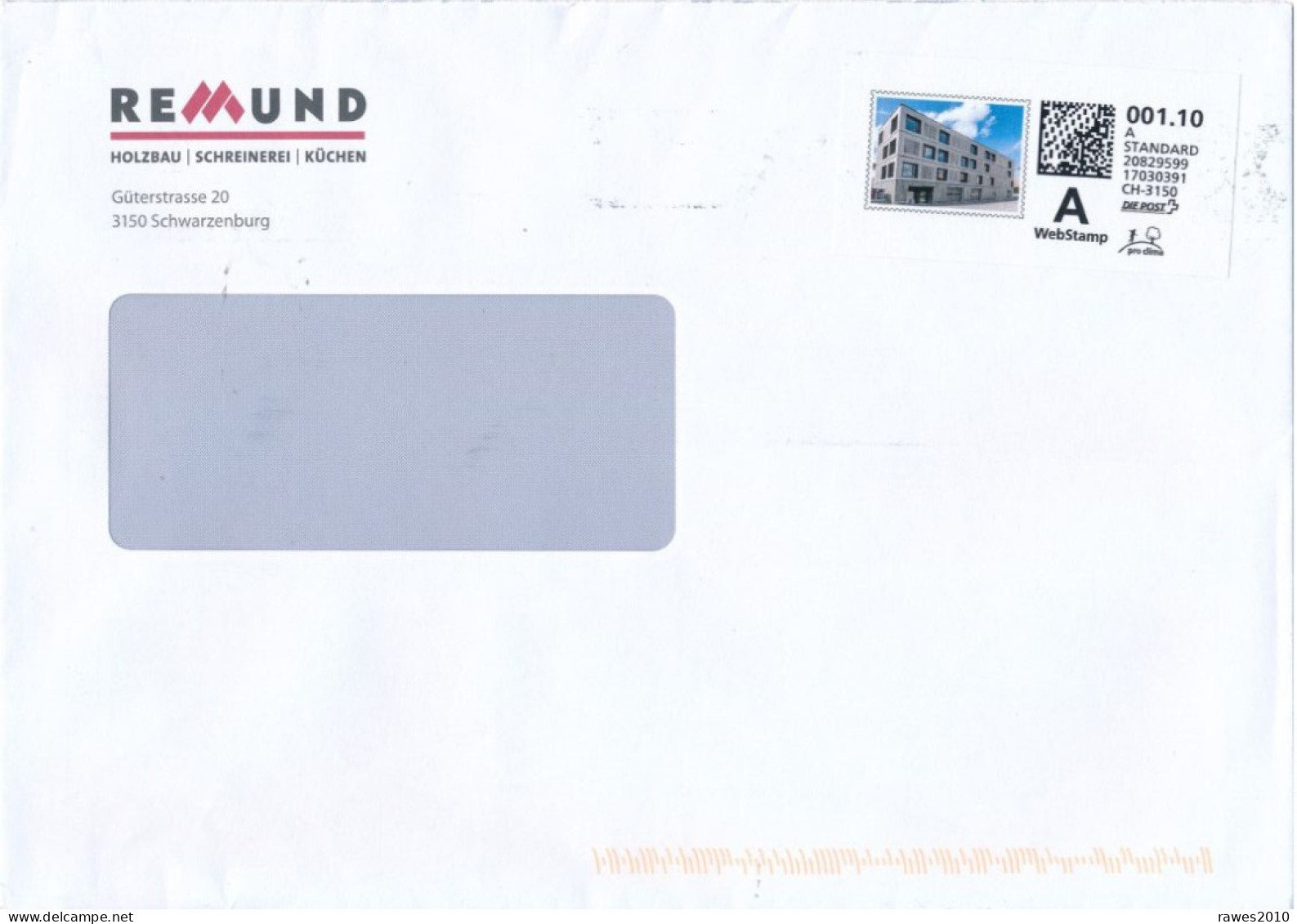 Schweiz Schwarzenburg Webstamp (Label) A Standard 2023 1,10 CHF Gebäude Remund Holzbau Küchen - Storia Postale