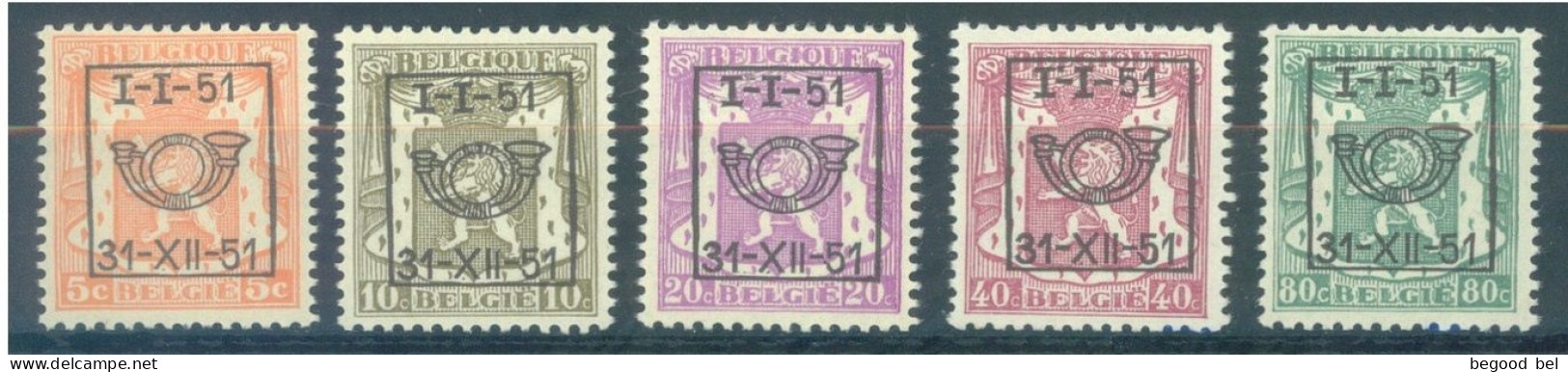 BELGIUM - I-I-1951 31-XII-1951 - MVLH/* - STAATSWAPPEN PETIT SCEAU DE L'ETAT -  COB PRE609-613 - Lot 25928 - Sobreimpresos 1936-51 (Sello Pequeno)