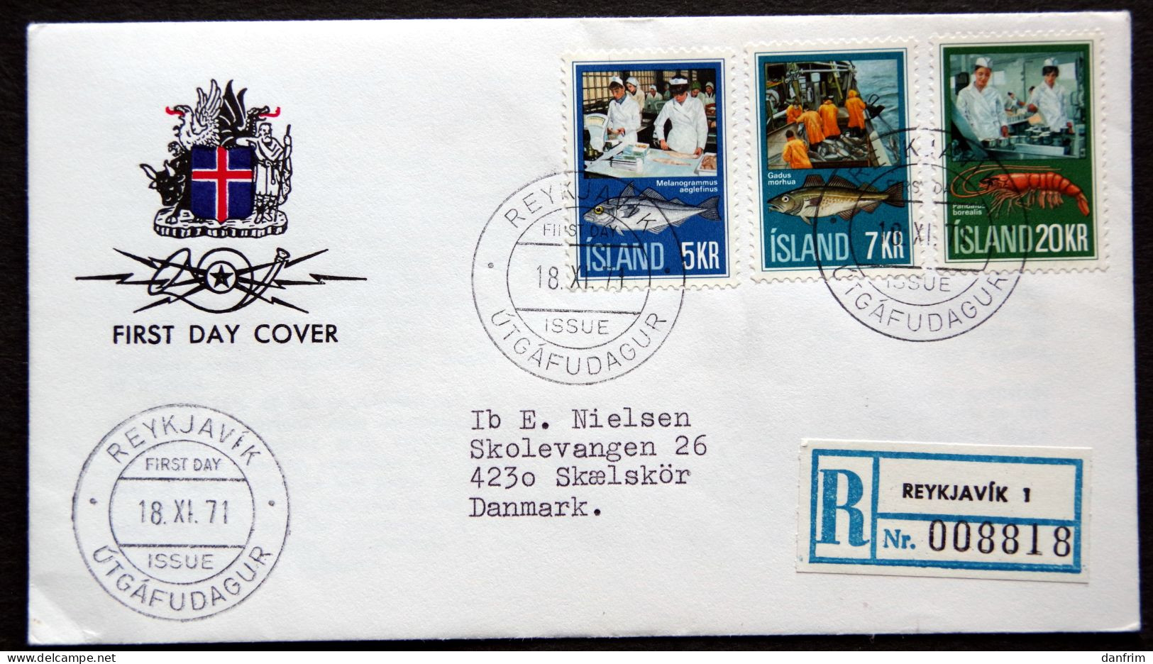 Iceland 1971 Fischindustrie    Minr.457-459   Registered Letter To Denmark FDC  (2003 ) - FDC