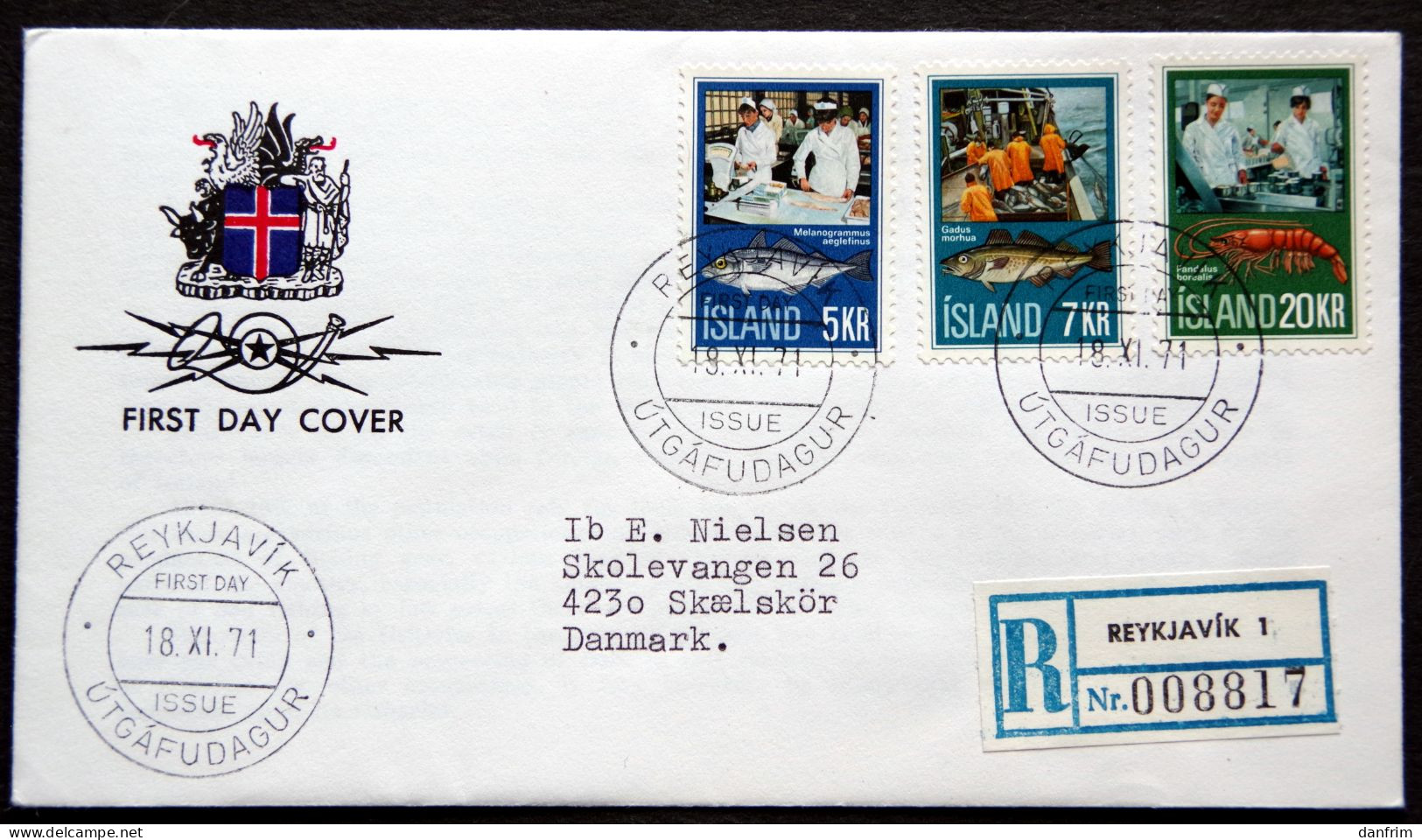 Iceland 1971 Fischindustrie    Minr.457-459   Registered Letter To Denmark FDC  (6128 ) - FDC