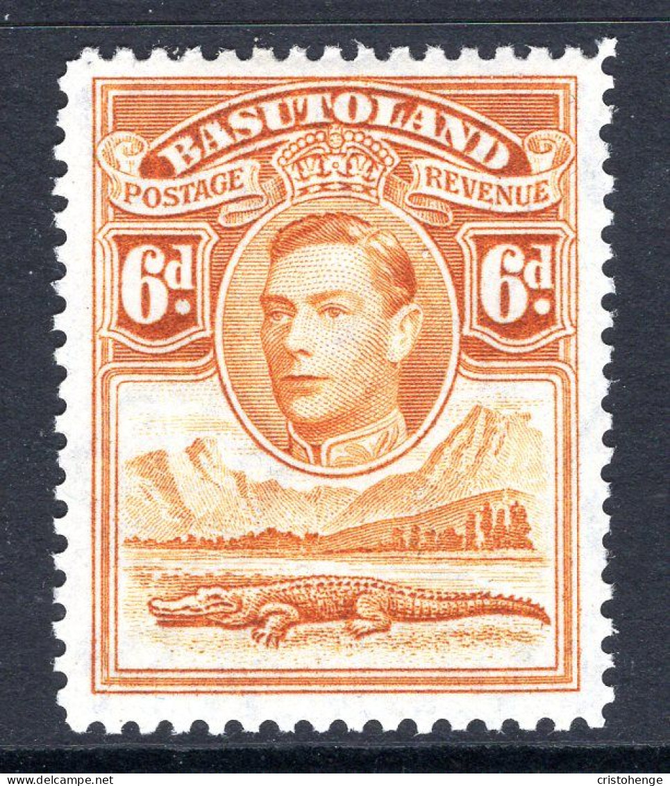 Basutoland 1938 KGVI Crocodile & Mountains - 6d Orange-yellow HM (SG 24) - 1933-1964 Colonia Británica