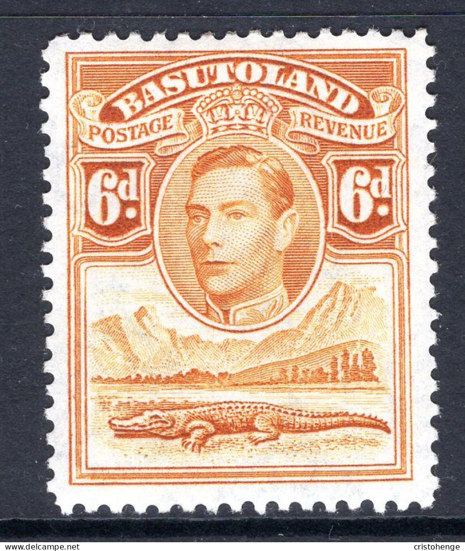 Basutoland 1938 KGVI Crocodile & Mountains - 6d Orange-yellow HM (SG 24) - 1933-1964 Kolonie Van De Kroon