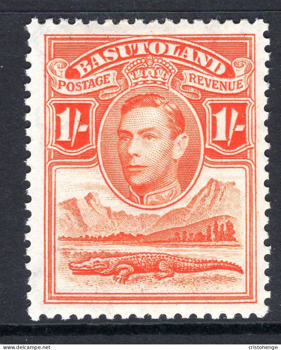 Basutoland 1938 KGVI Crocodile & Mountains - 1/- Red-orange HM (SG 25) - 1933-1964 Colonie Britannique