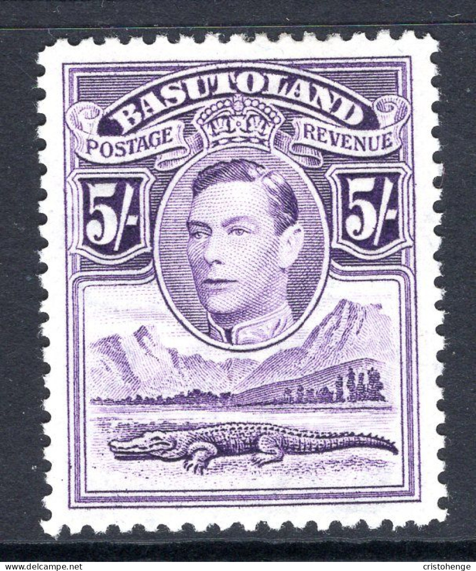 Basutoland 1938 KGVI Crocodile & Mountains - 5/- Violet HM (SG 27) - 1933-1964 Kolonie Van De Kroon
