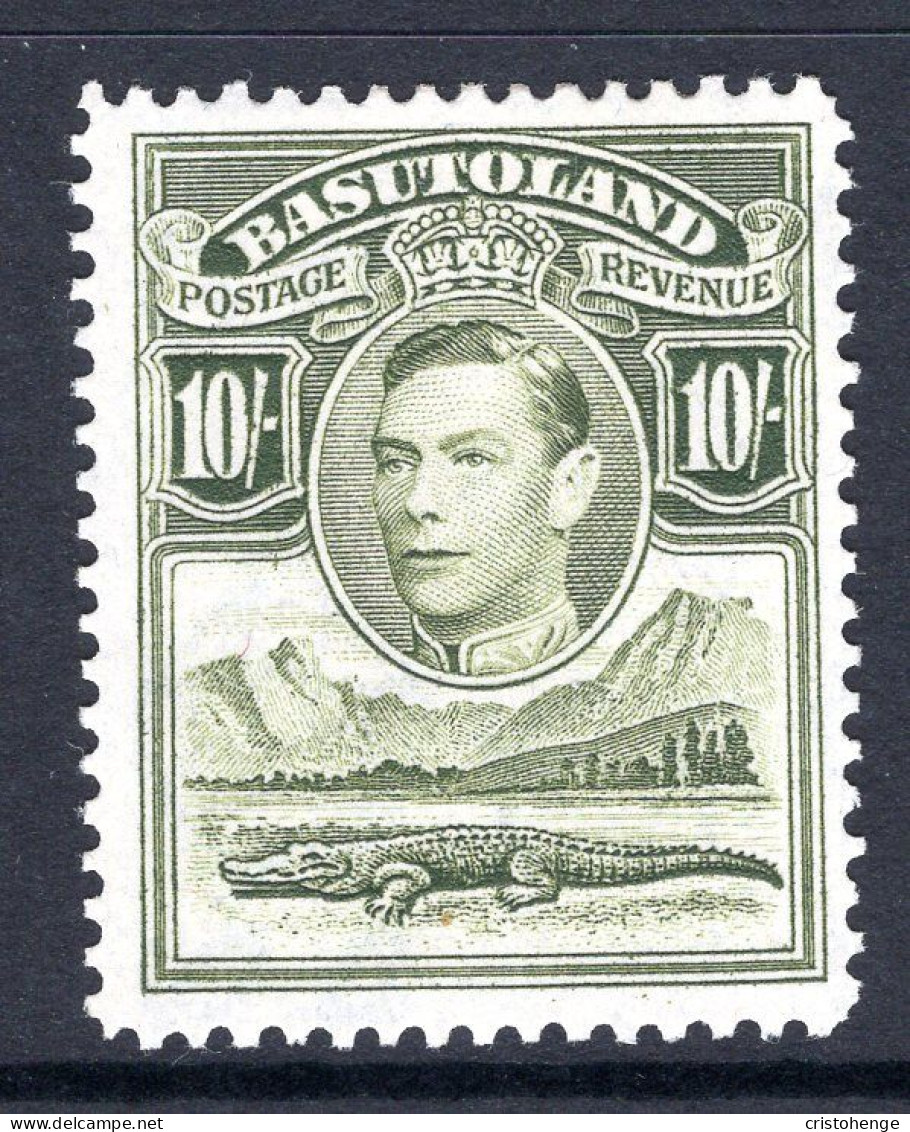Basutoland 1938 KGVI Crocodile & Mountains - 10/- Olive-green HM (SG 28) - 1933-1964 Colonie Britannique