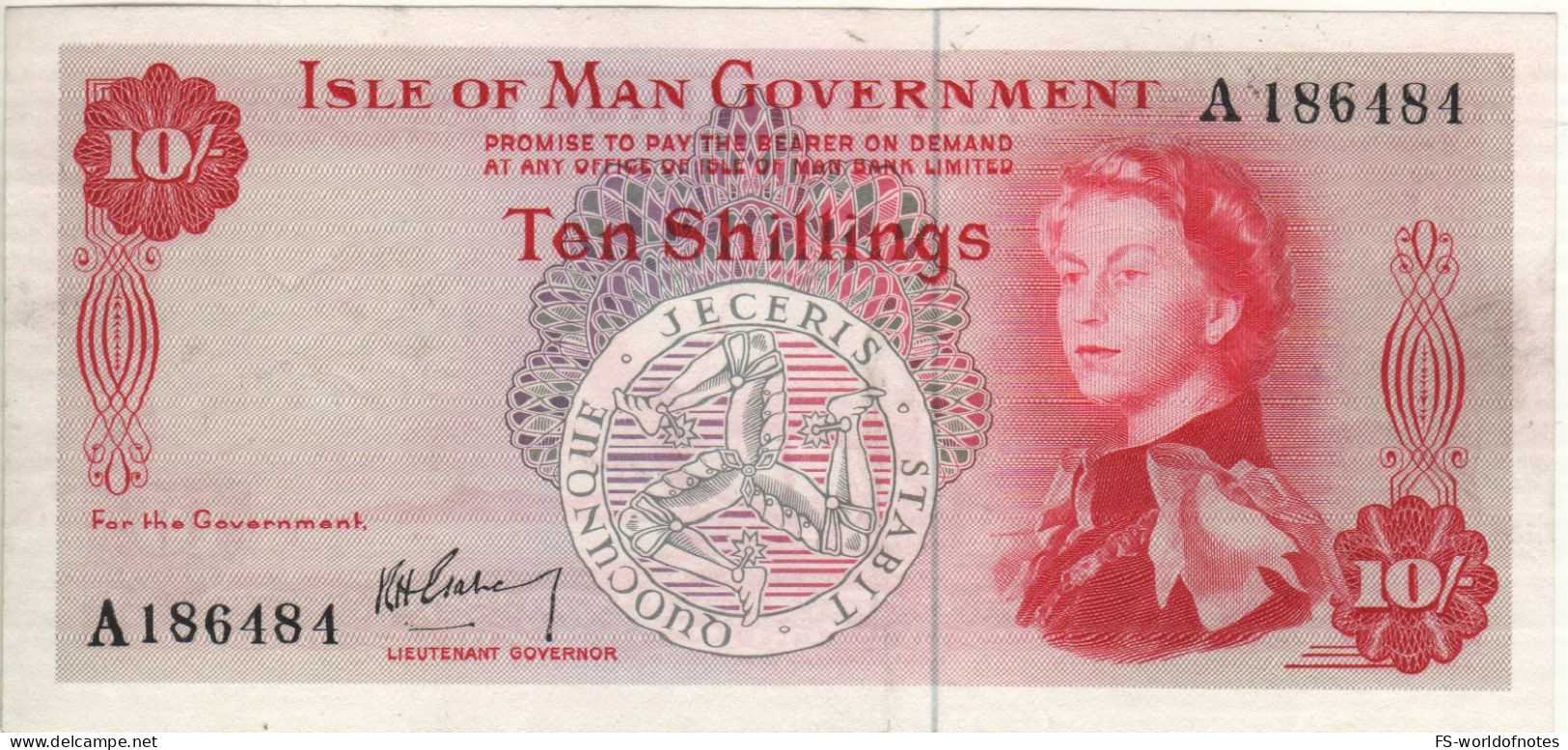 ISLE Of MAN  10 Shillings  P24a    ( 1961      Queen Elizabeth II + Viking Boat At Back ) - 10 Schillings