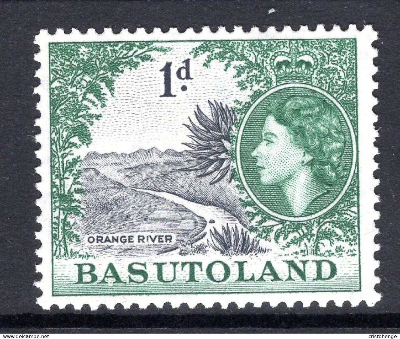 Basutoland 1954-58 QEII Pictorials - 1d Orange River HM (SG 44) - 1933-1964 Colonia Británica