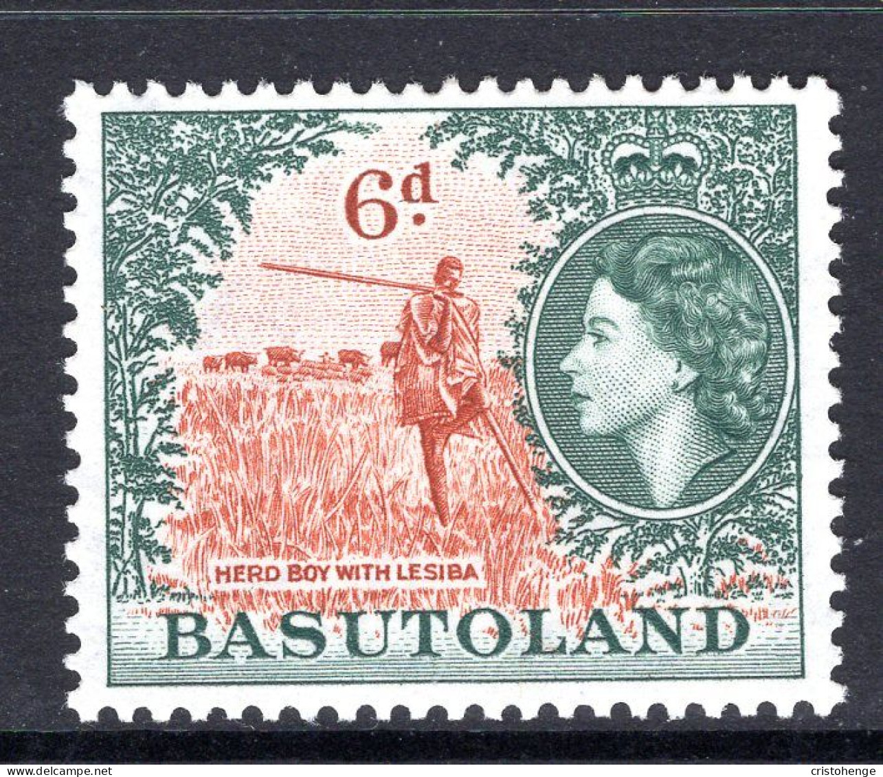 Basutoland 1954-58 QEII Pictorials - 6d Herd-boy HM (SG 48) - 1933-1964 Colonia Británica