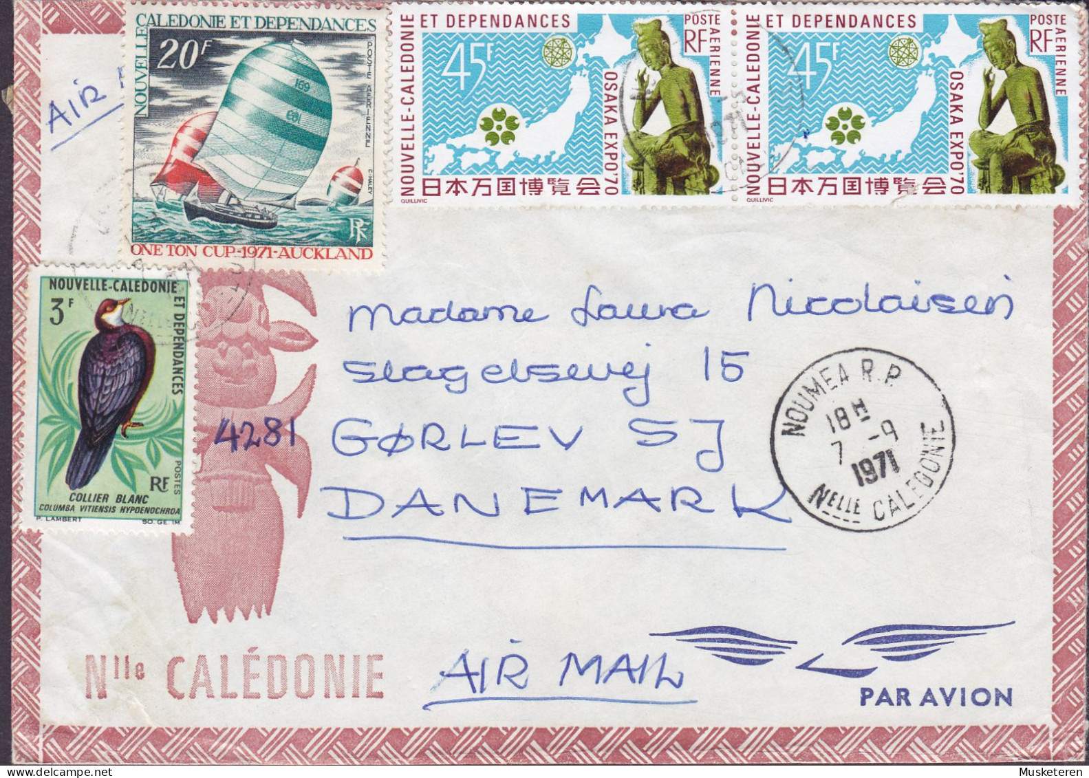 New Caledonia Nouvelle Caledonie NOUMEA 1971 Cover Lettre GØRLEV Denmark 2x Osaka EXPO '70 Bird Vogel Oiseau One Ton Cup - Brieven En Documenten