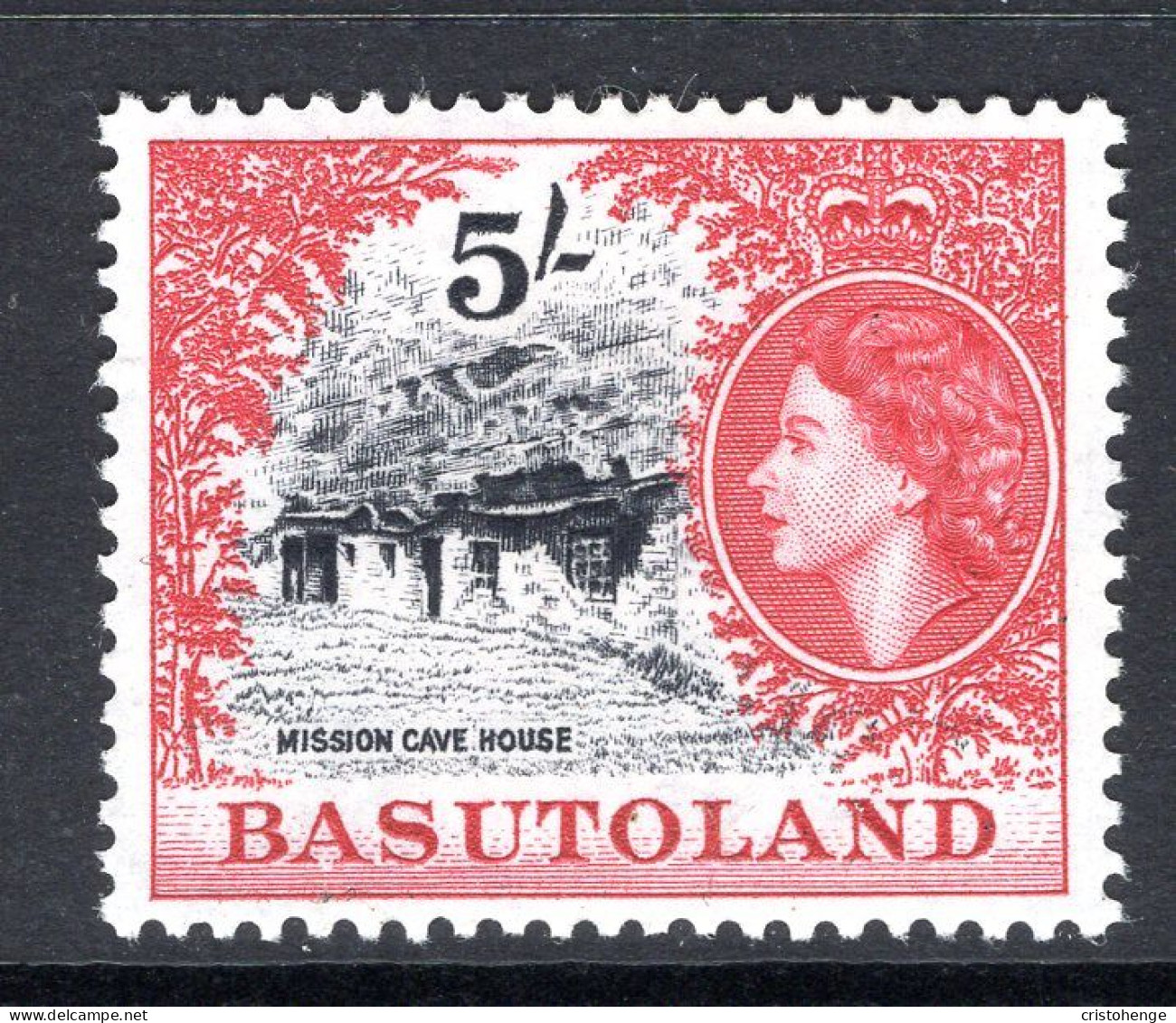 Basutoland 1954-58 QEII Pictorials - 5/- Mission Cave House HM (SG 52) - 1933-1964 Colonie Britannique