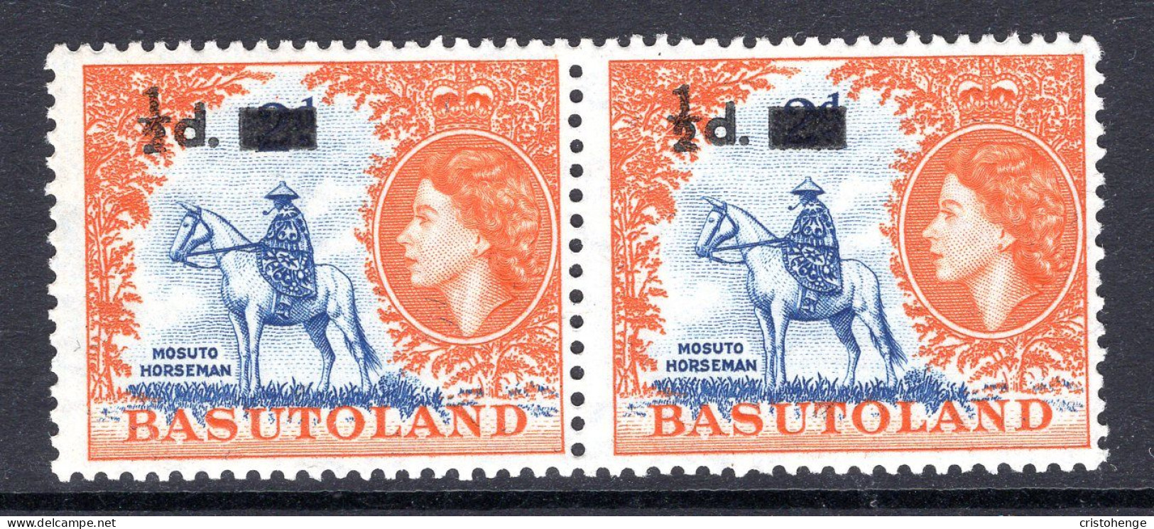 Basutoland 1959 Surcharge - ½d On 2d Mosuto Horseman Pair HM (SG 54) - 1933-1964 Colonia Británica