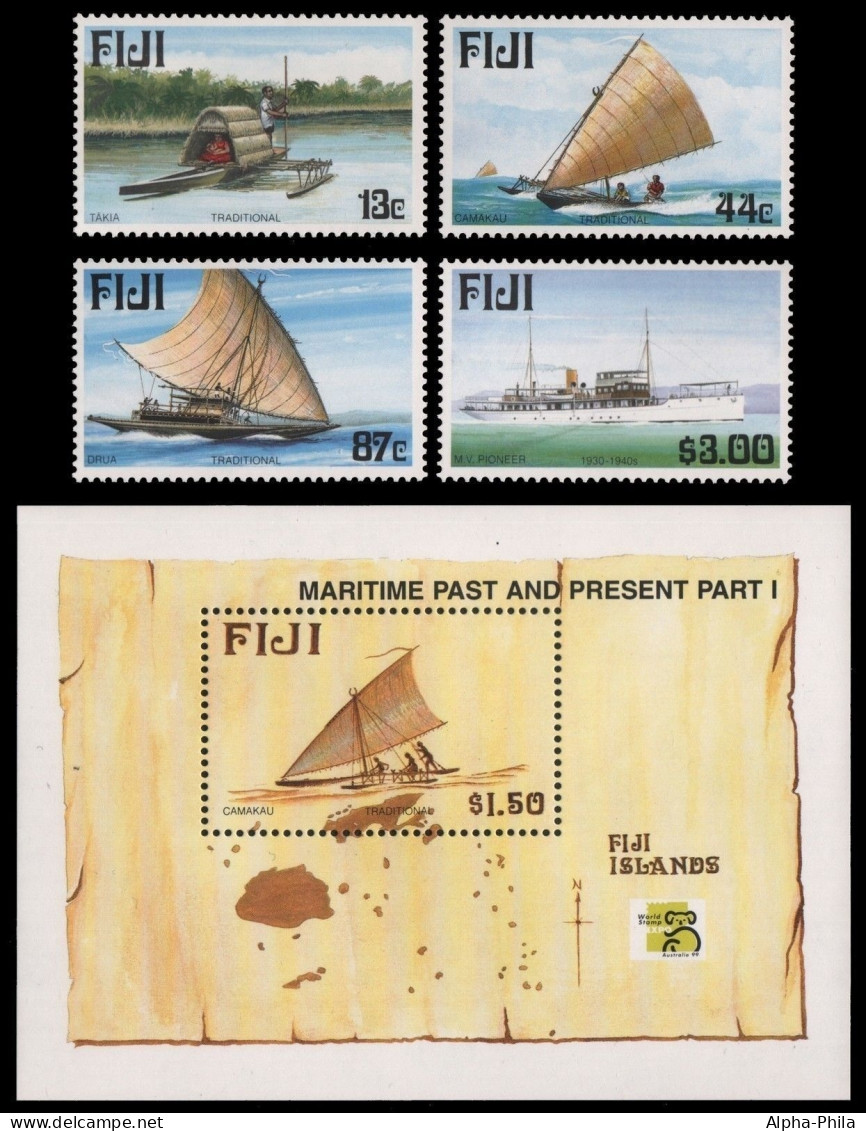 Fidschi 1998 - Mi-Nr. 860-863 & Block 28 ** - MNH - Schiffe, Boote / Ships - Fiji (...-1970)