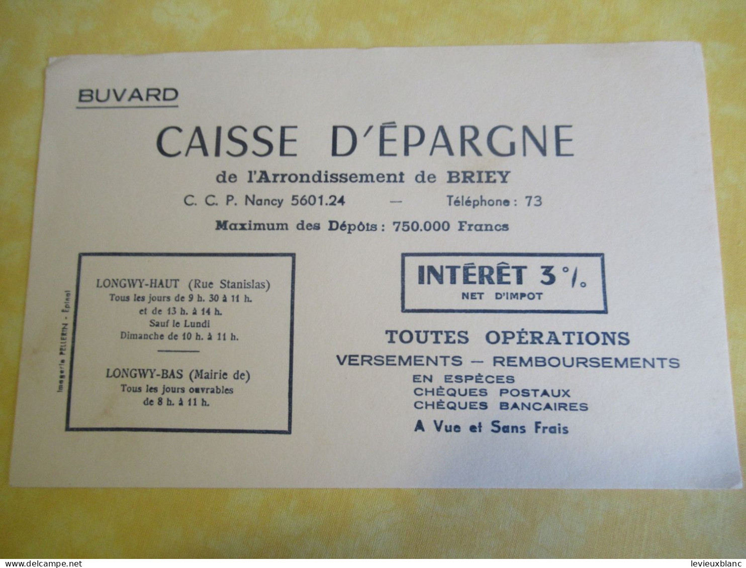 Buvard Ancien/Caisse D'Epargne De  L'Arrondissement De BRIEY/LONGWY-Haut Et Bas/Vers 1950-1960 BUV684 - Banque & Assurance