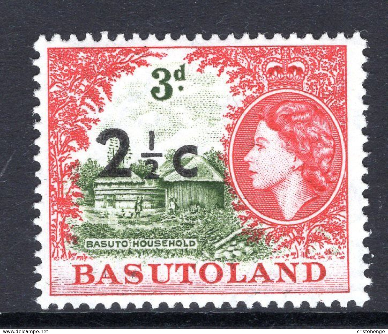 Basutoland 1961 Decimal Surcharges - 2½c On 3d Basuto Household - Type I - HM (SG 61) - 1933-1964 Colonia Británica