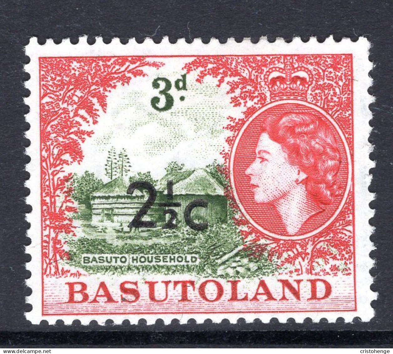 Basutoland 1961 Decimal Surcharges - 2½c On 3d Basuto Household - Type II - HM (SG 61a) - 1933-1964 Crown Colony