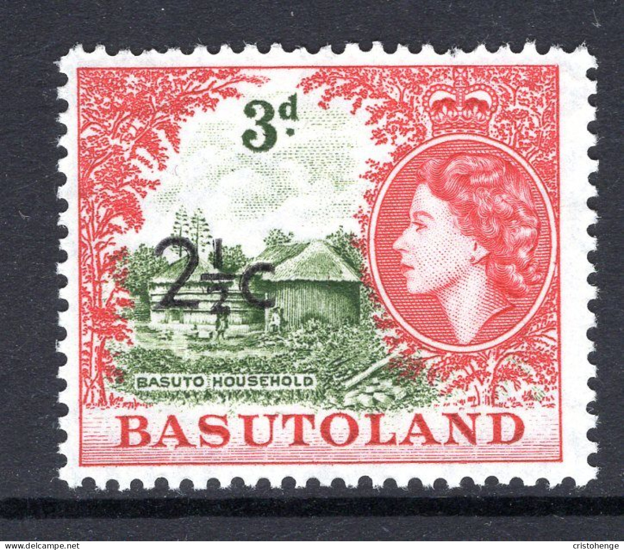 Basutoland 1961 Decimal Surcharges - 2½c On 3d Basuto Household - Type II Dropped Fraction - HM (SG 61ab) - 1933-1964 Crown Colony