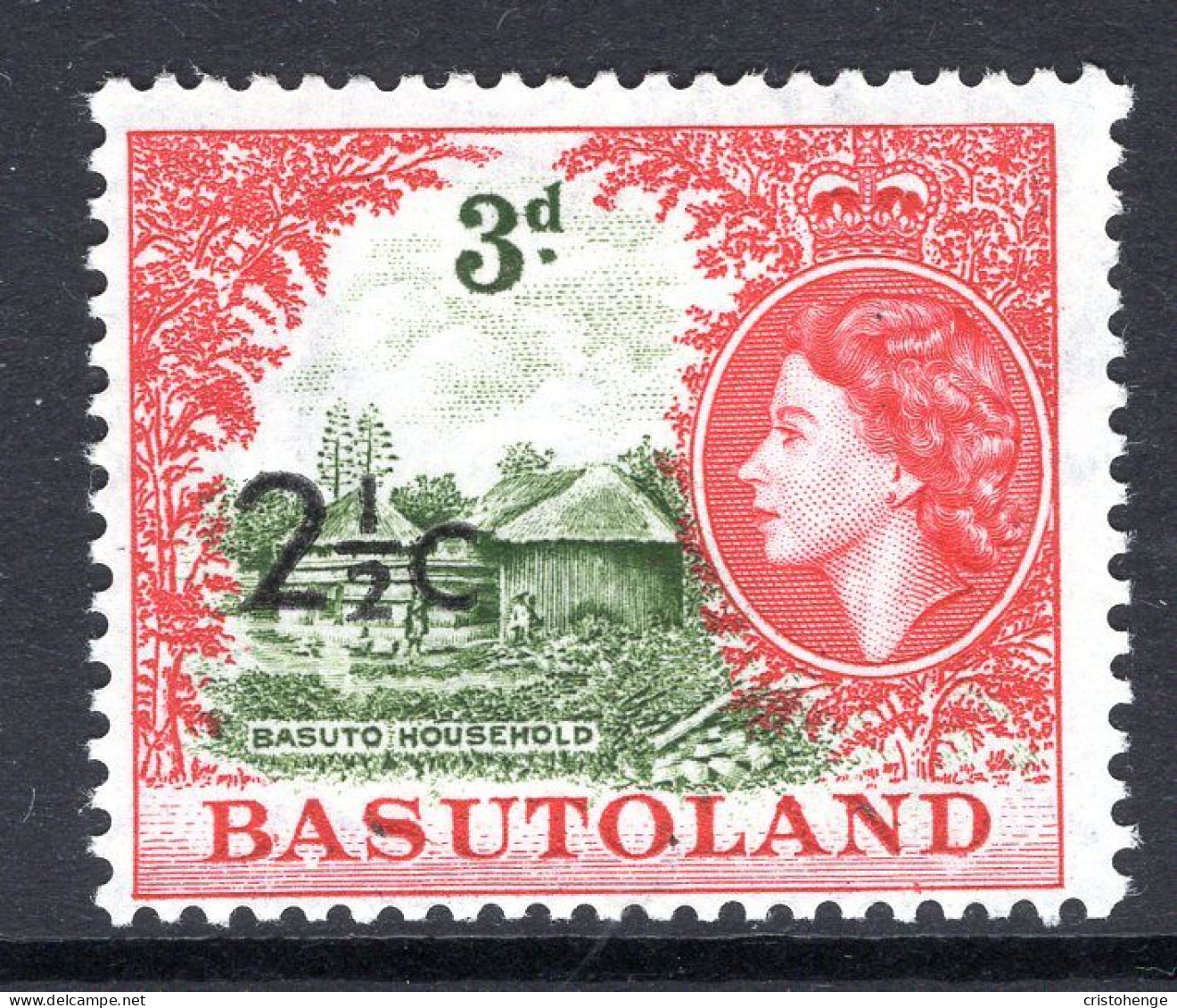 Basutoland 1961 Decimal Surcharges - 2½c On 3d Basuto Household - Type II Dropped Fraction - HM (SG 61ab) - 1933-1964 Colonia Británica
