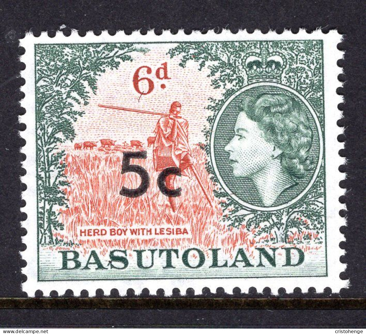 Basutoland 1961 Decimal Surcharges - 5c On 6d Herd Boy - Type I - HM (SG 63) - 1933-1964 Colonie Britannique