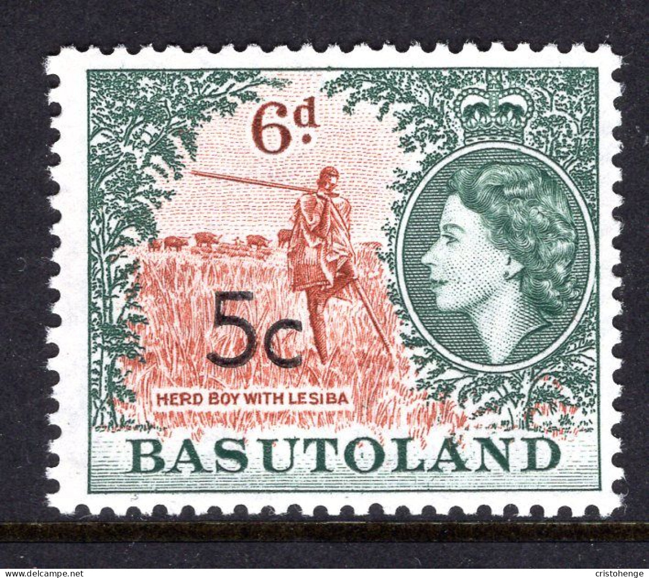 Basutoland 1961 Decimal Surcharges - 5c On 6d Herd Boy - Type II - HM (SG 63a) - 1933-1964 Kronenkolonie