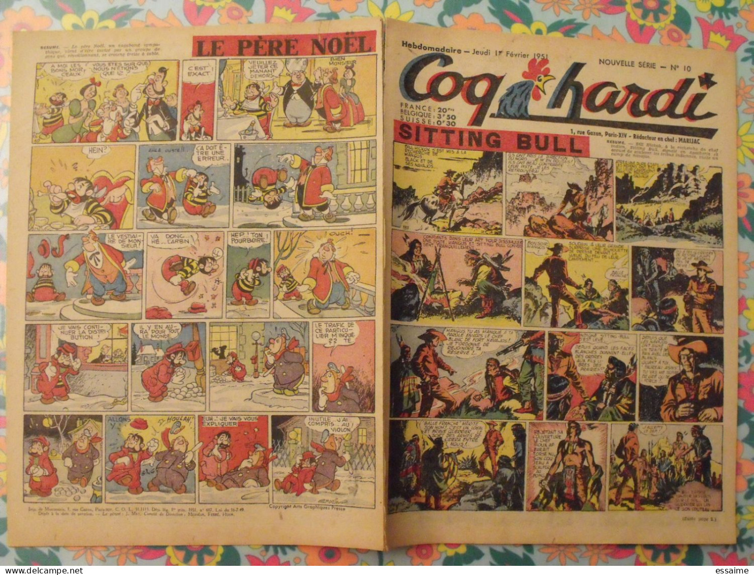 9 numéros de Coq Hardi de 1951. Sitting Bull, jacques canada, roland, marco polo, père noël. A redécouvrir