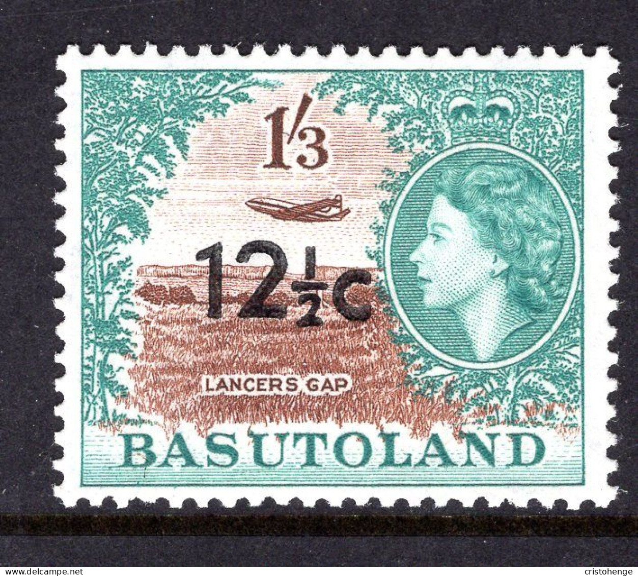 Basutoland 1961 Decimal Surcharges - 12½c On 1/3 Aeroplane Over Lancers Gap - Type II - HM (SG 65a) - 1933-1964 Crown Colony