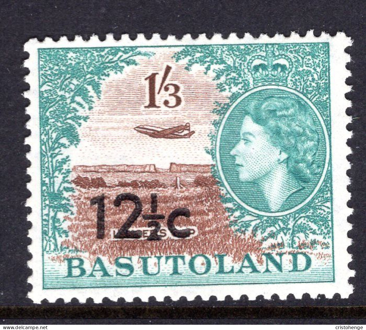 Basutoland 1961 Decimal Surcharges - 12½c On 1/3 Aeroplane Over Lancers Gap - Type II - HM (SG 65a) - 1933-1964 Colonia Británica