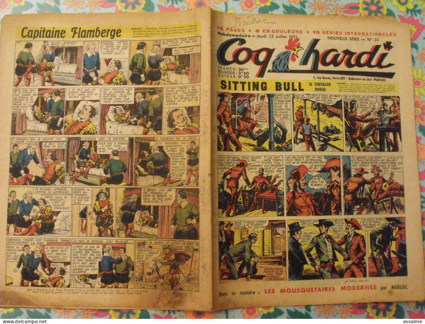 10 numéros de Coq Hardi de 1951. Sitting Bull, flamberge, roland, foufou, baby baluchon mat. A redécouvrir