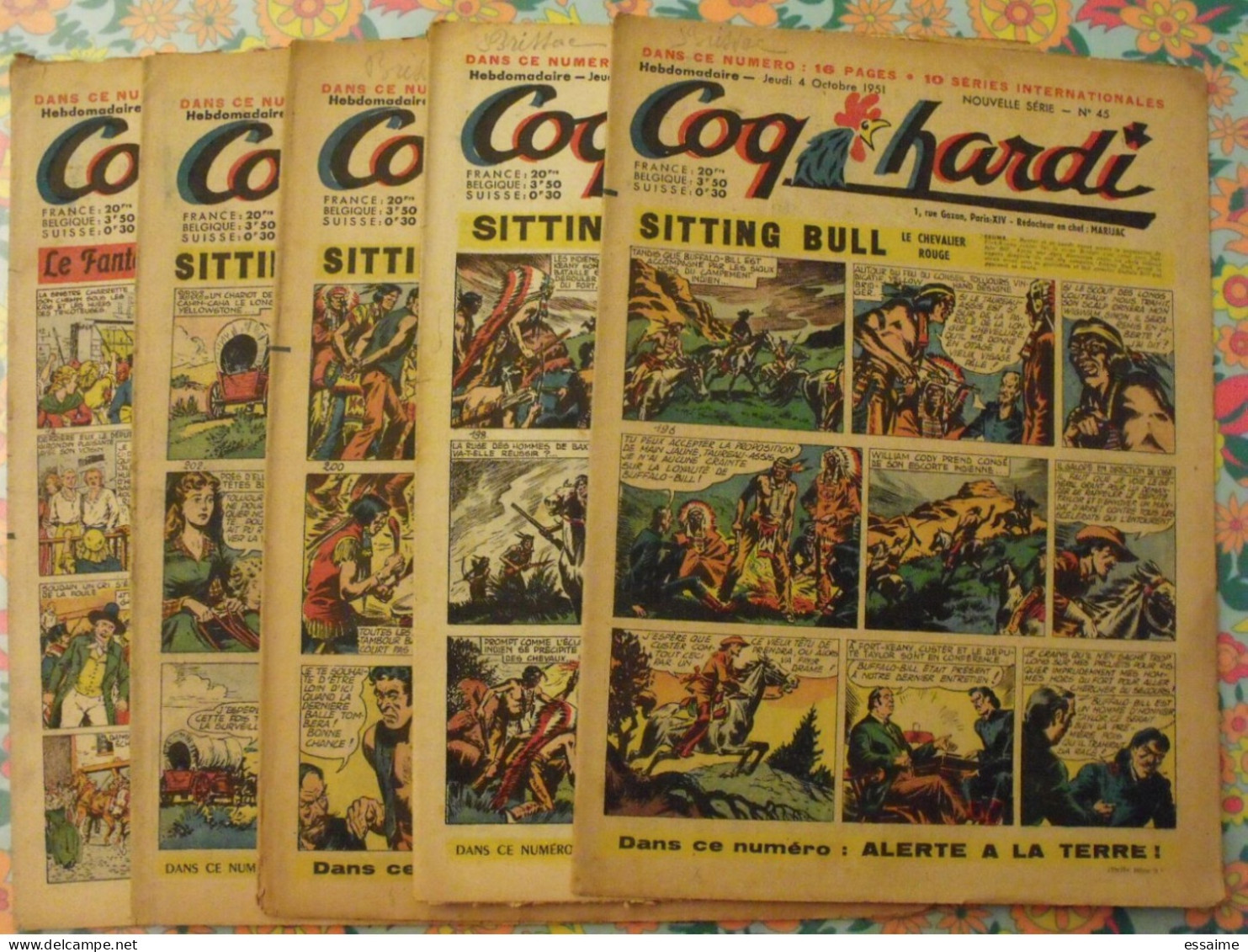 5 Numéros De Coq Hardi De 1951. Sitting Bull, Flamberge, Roland, Foufou, Baby Baluchon Mat. A Redécouvrir - Andere & Zonder Classificatie