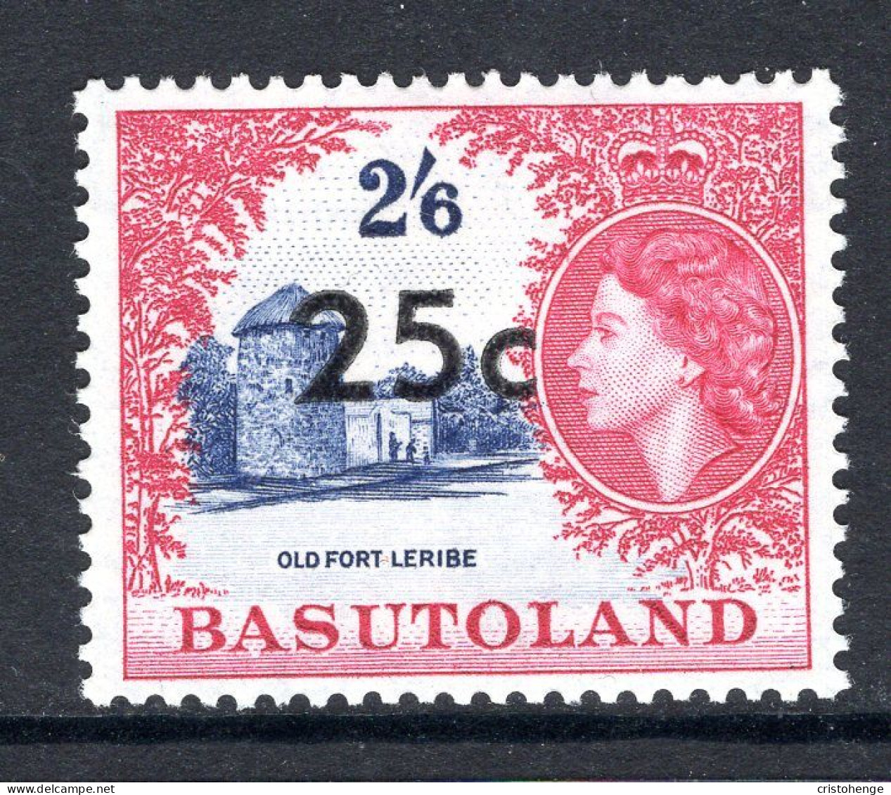 Basutoland 1961 Decimal Surcharges - 25c On 2/6 Old Fort Leribe - Type I - HM (SG 66) - 1933-1964 Kronenkolonie