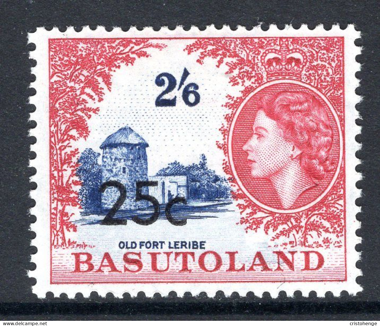 Basutoland 1961 Decimal Surcharges - 25c On 2/6 Old Fort Leribe - Type II - HM (SG 66a) - 1933-1964 Crown Colony