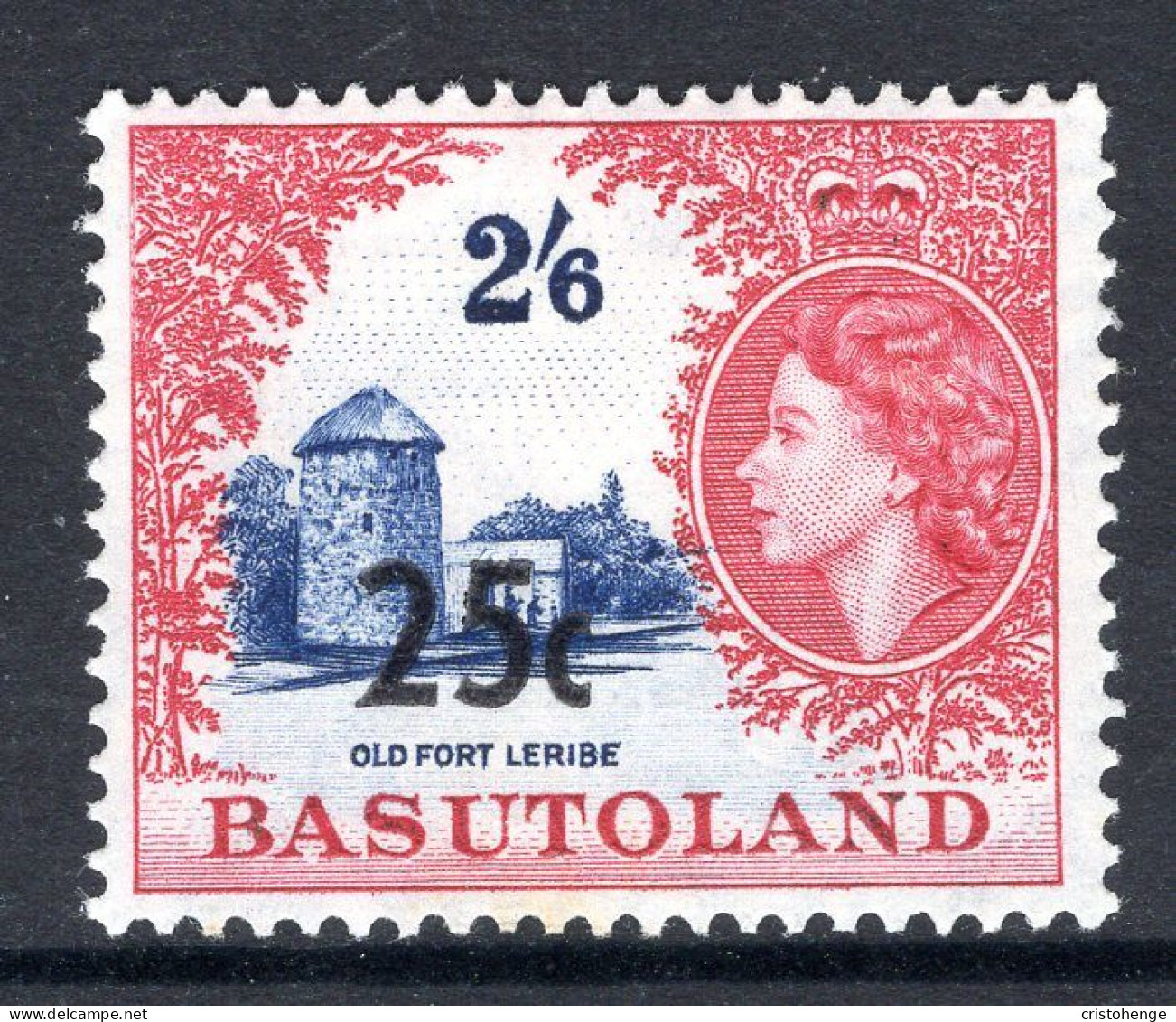 Basutoland 1961 Decimal Surcharges - 25c On 2/6 Old Fort Leribe - Type III - HM (SG 66b) - 1933-1964 Colonia Británica
