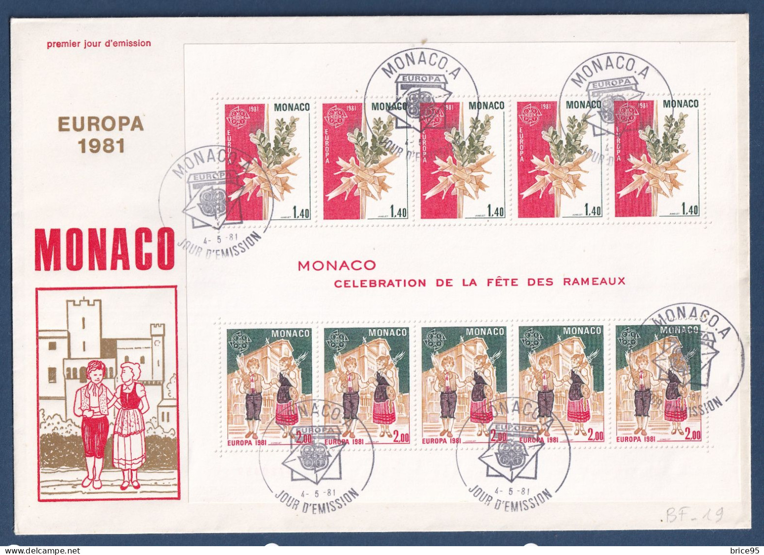 Monaco - YT Bloc N° 19 - FDC - Premier Jour - Grand Format - Fête Des Rameaux - 1981 - FDC