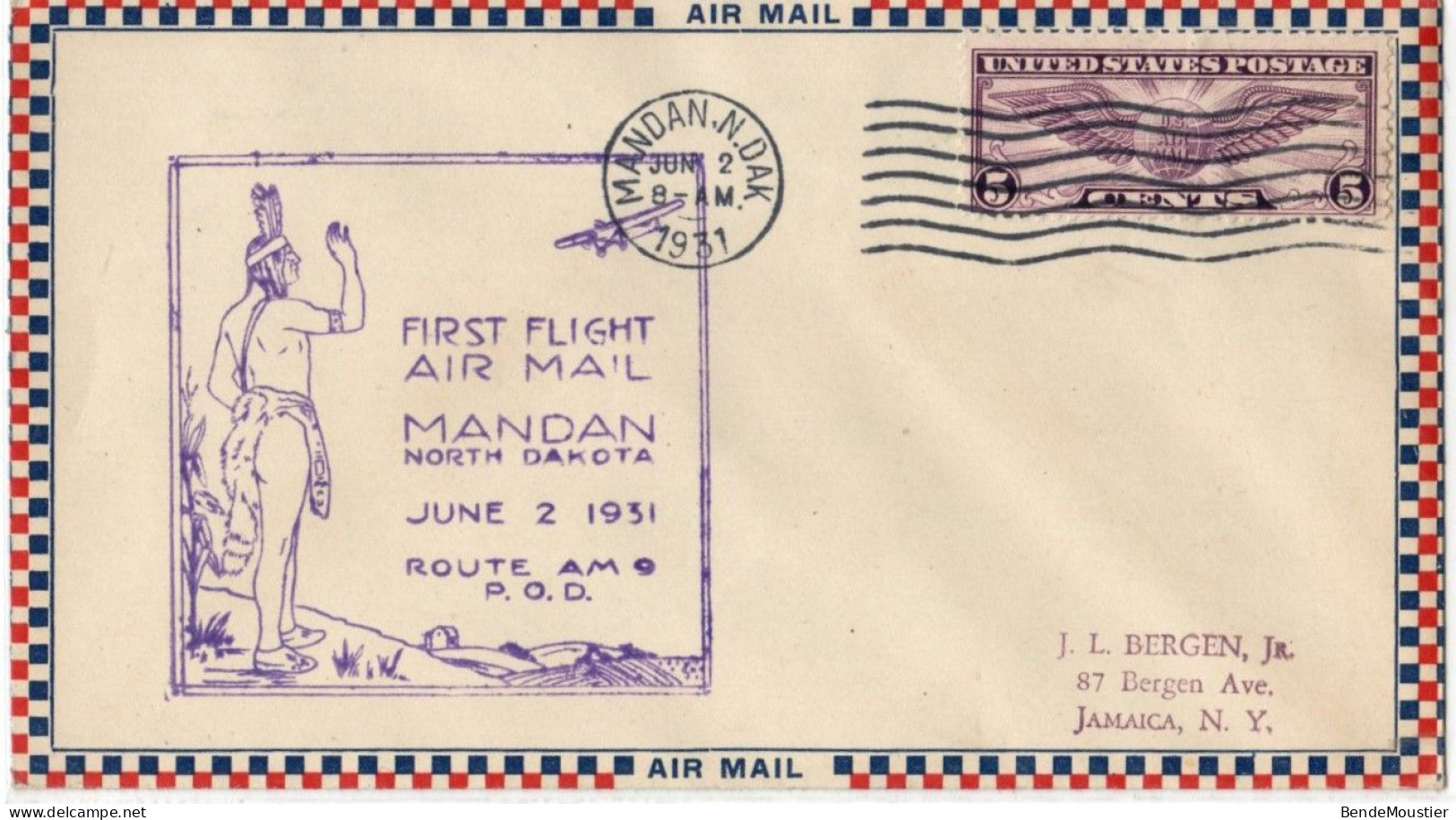 (N59) USA SCOTT # C12 - Mandan.N.Dak. - First Flight Air Mail - Route AM 9 P.O.D. June  2 1931. - 1c. 1918-1940 Briefe U. Dokumente