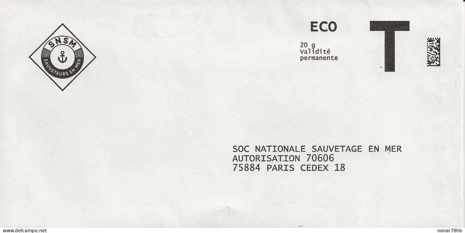 Lettre T, Eco 20g, SNSM - Cartes/Enveloppes Réponse T