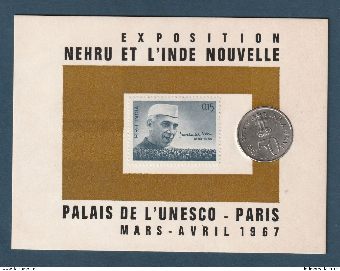 Inde - Exposition Nehru Et L'inde Nouvelle - Palais De L' Unesco - Paris 1967 - Avec Pièce - Monnaie - Nehru - Storia Postale