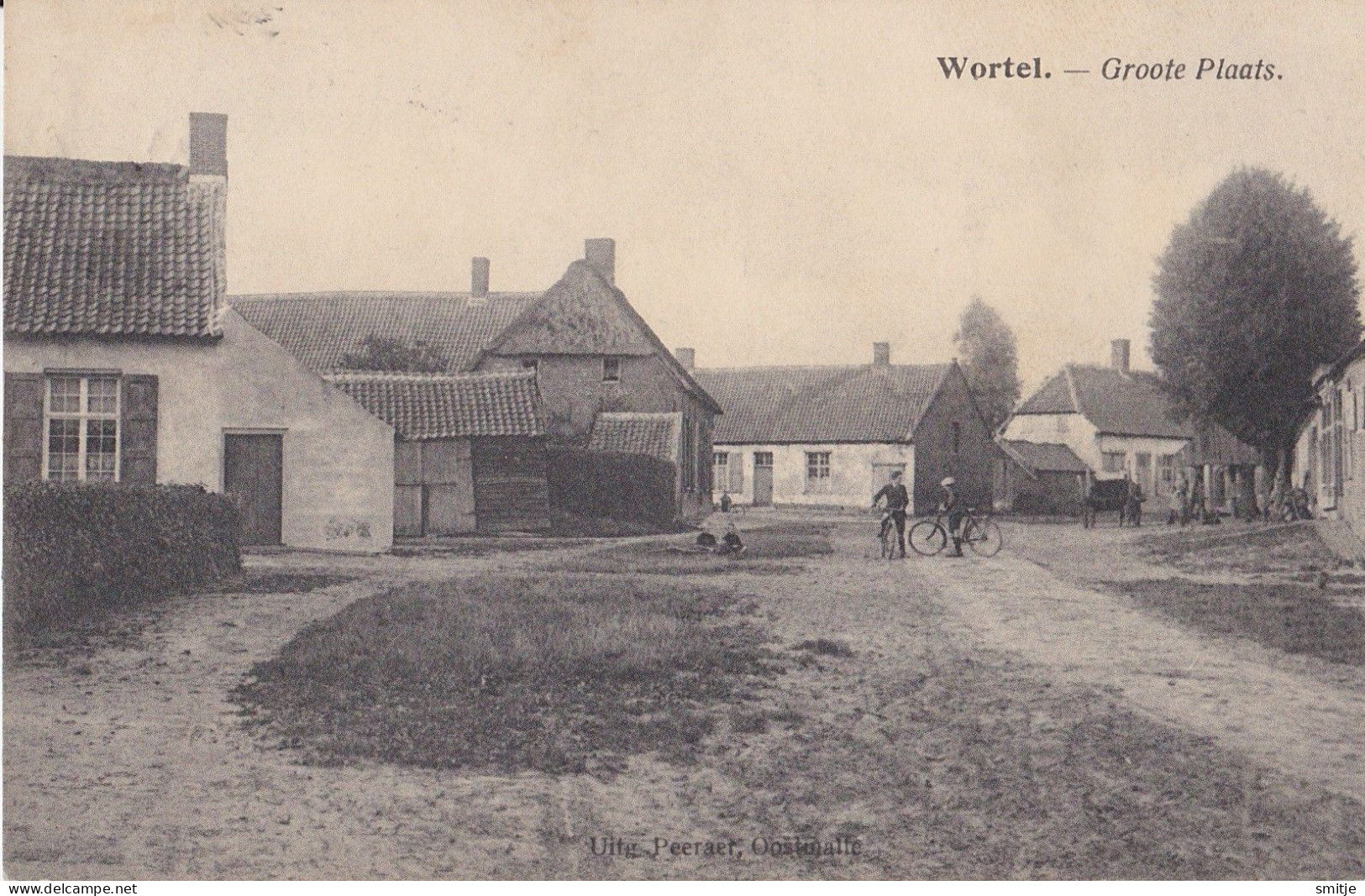 HOOGSTRATEN WORTEL 1921 DORPZICHT GROOTE PLAATS MET FIETSERS - KLEINE ANIMATIE - PEERAER OOSTMALLE - Hoogstraten