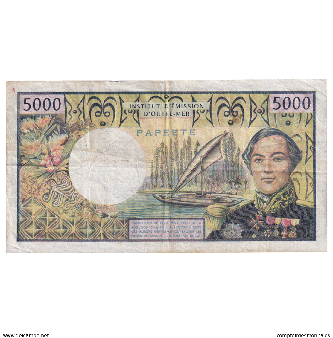Billet, Tahiti, 5000 Francs, 1982, 1984, KM:28c, TTB - Papeete (French Polynesia 1914-1985)