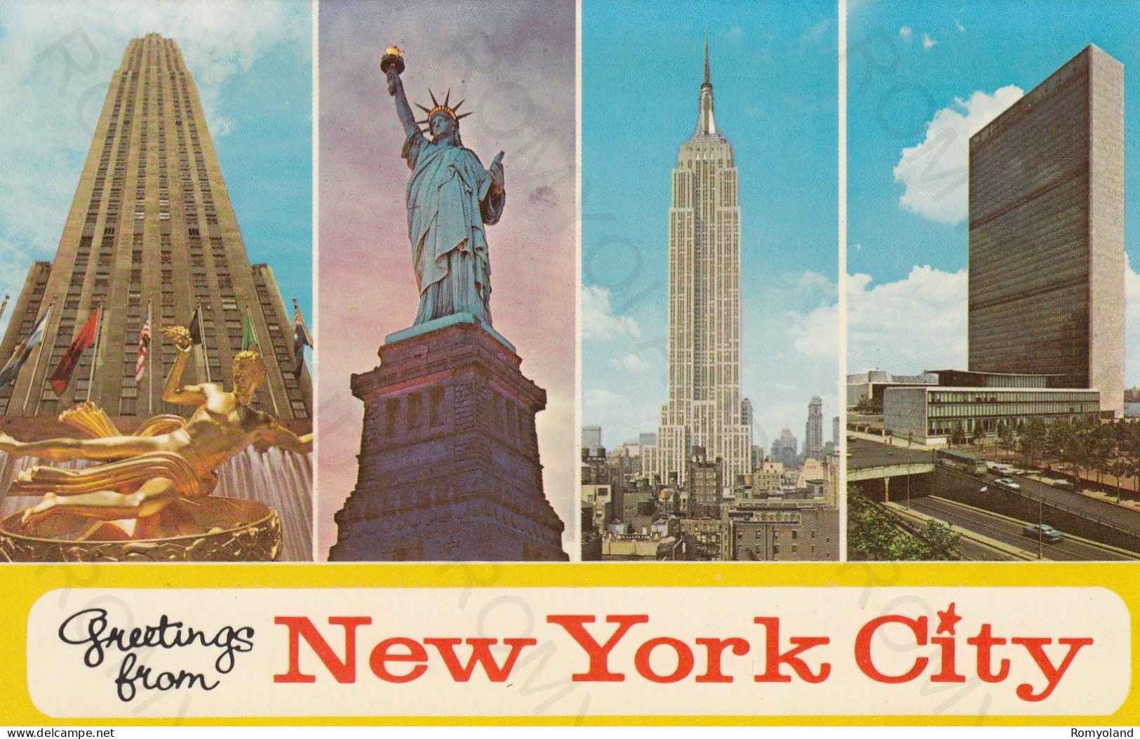 CARTOLINA  NEW YORK CITY,NEW YORK,STATI UNITI-"THE WONDER CITY"-LEFT TO RIGHT:R.C.A.BUILDING-STATUE-NON VIAGGIATA - Statue Of Liberty