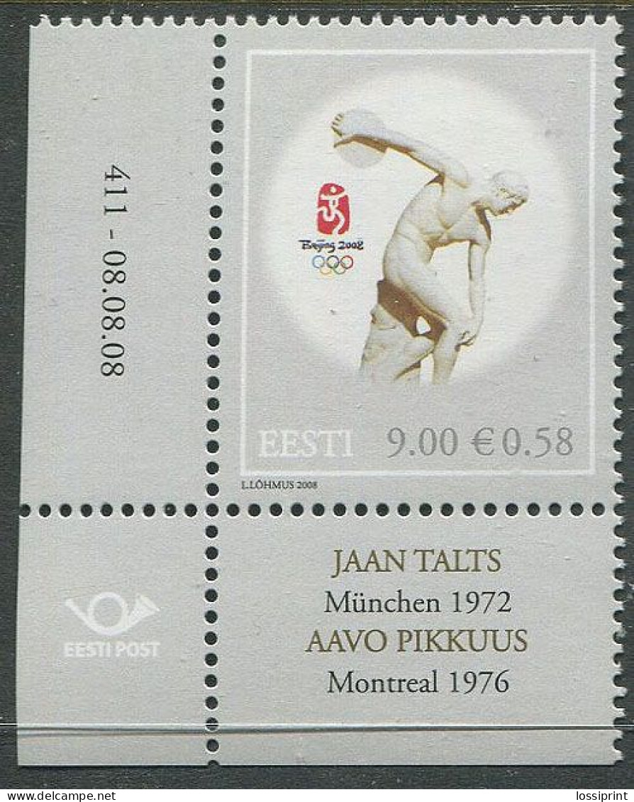 Estonia:Unused Stamp Beijing Olympic Games, Corner!, 2008, MNH - Estonie