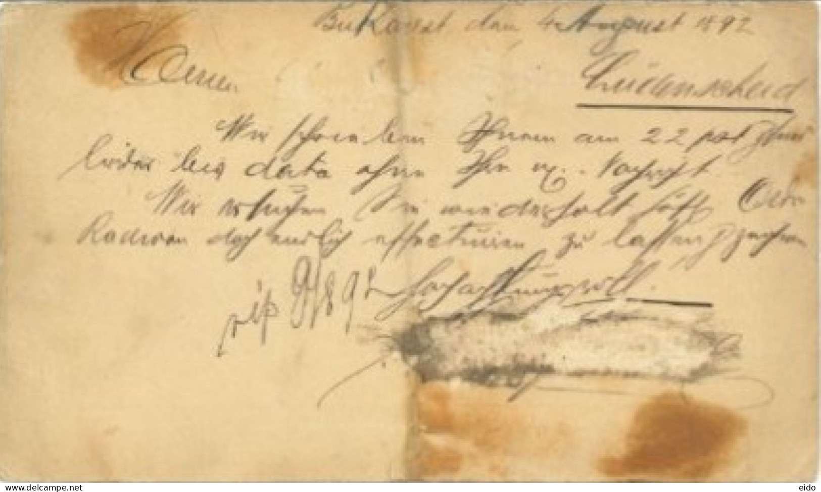 ROMANIA - 1892,  SEALED POSTCARD FROM BUKAREST TO NESLFAHEN. - Cartas & Documentos