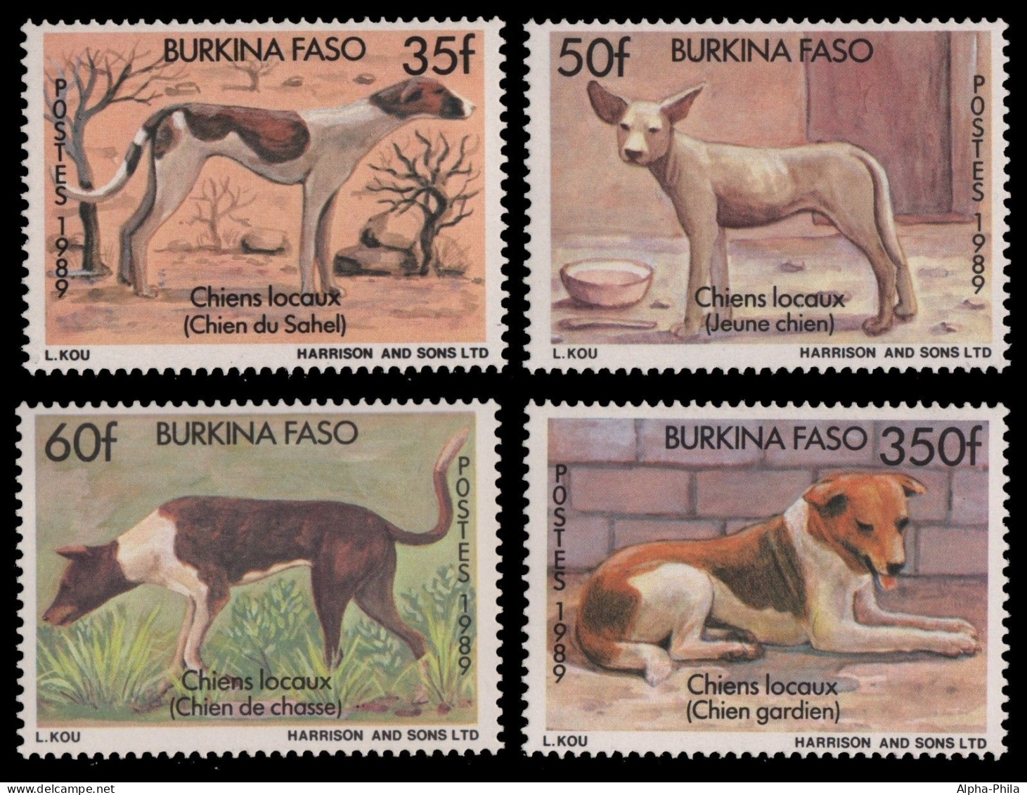 Burkina Faso 1989 - Mi-Nr. 1214-1217 ** - MNH - Hunde / Dogs - Burkina Faso (1984-...)