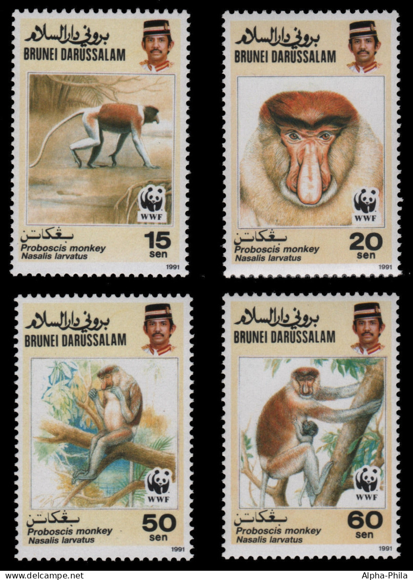Brunei 1991 - Mi-Nr. 430-433 ** - MNH - Affen / Monkeys - Brunei (1984-...)