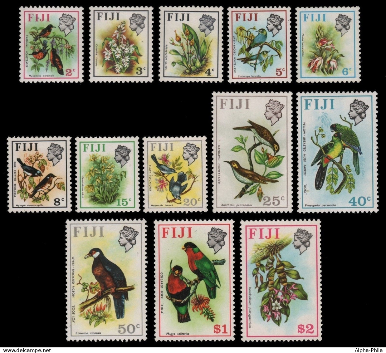 Fidschi 1971 - Mi-Nr. 276-287 Y ** - MNH - Vögel, Blumen / Birds, Flowers - Fiji (...-1970)